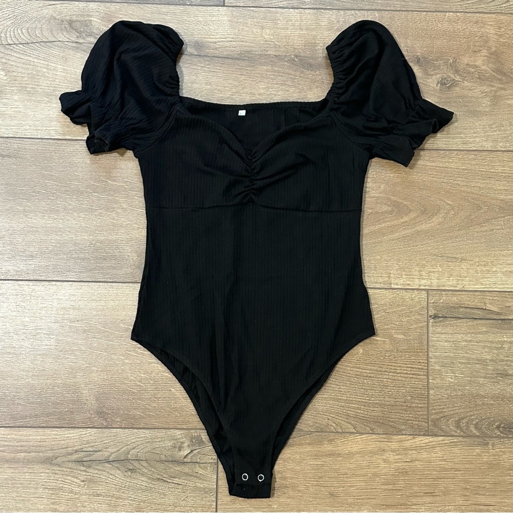 Black Ribbed Off the Shoulder Bodysuit